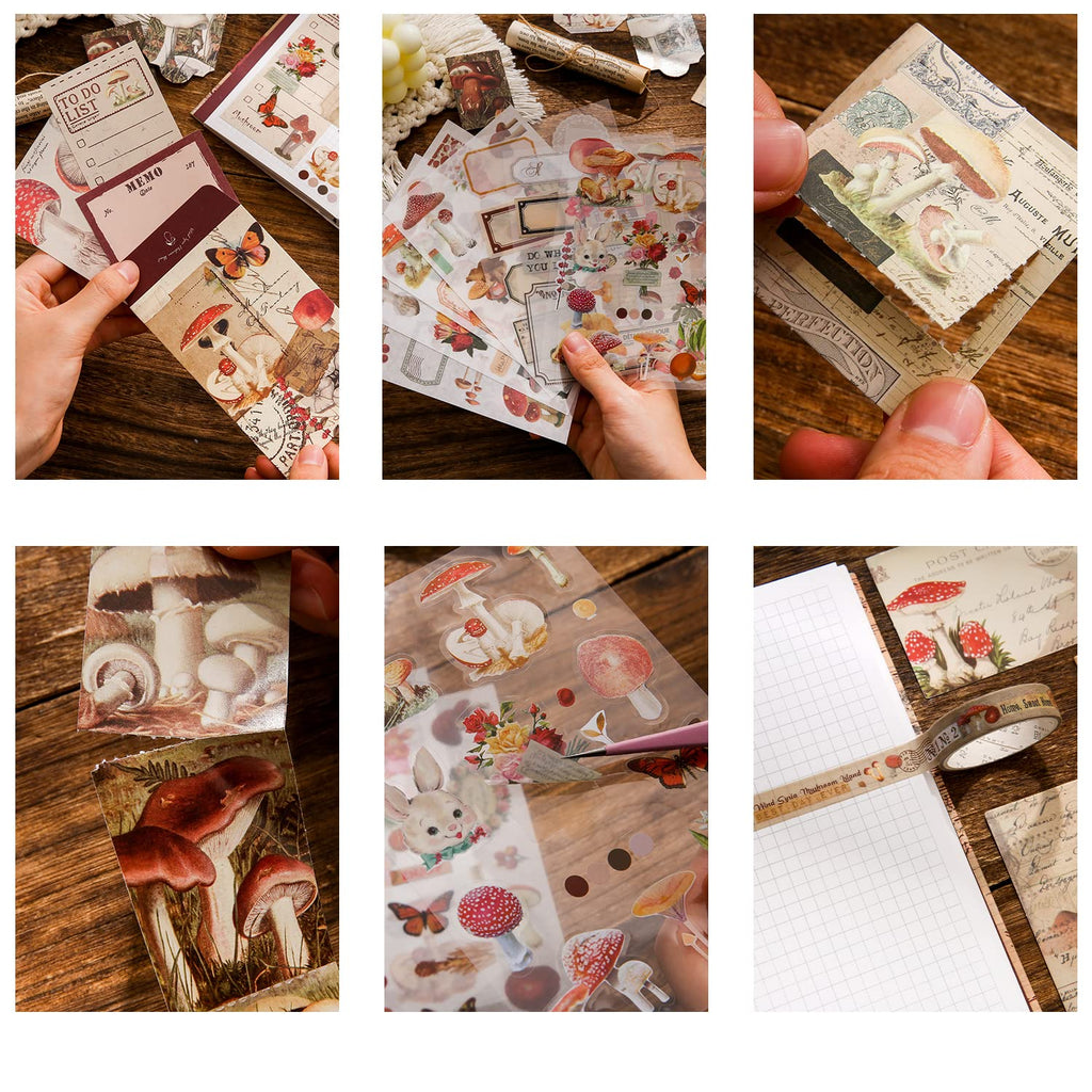 emmoolife 348 Pcs Scrapbooking Supplies Kit, Vintage Aesthetic Scrapbook Kit for Bullet Junk Journal, Stationery, A6 Grid Notebook, DIY Journaling Supplies, Birthday Craft Gift for Teen Girl Women