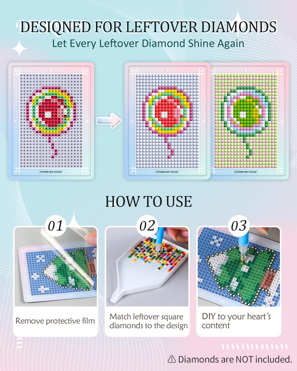 ForeverYoung Freestyle Mini Diamond Art Cards, No Pattern–Square, No Drills