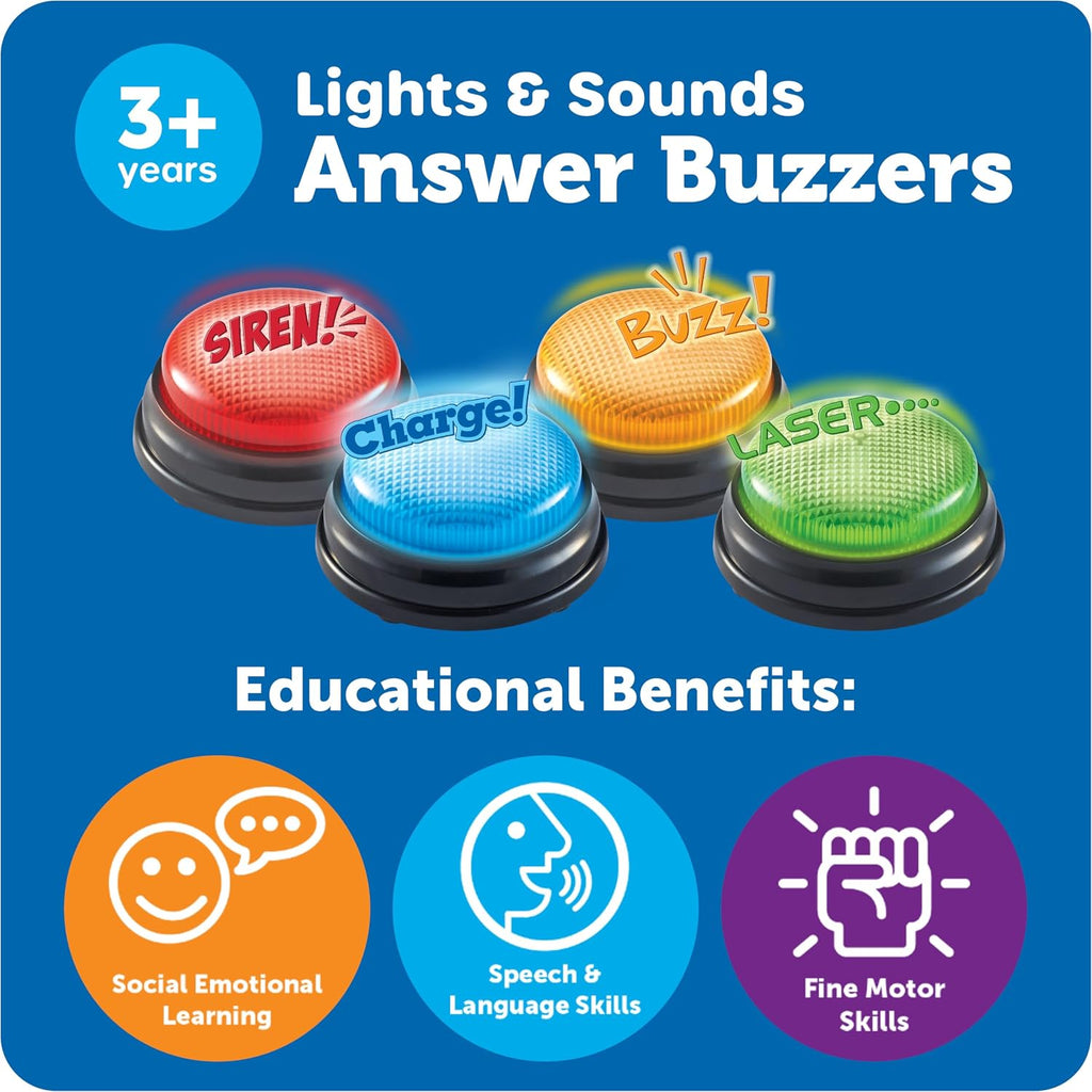 Learning Resources Lights & Sounds Answer Buzzers, Set of 4 (Ages 3+)