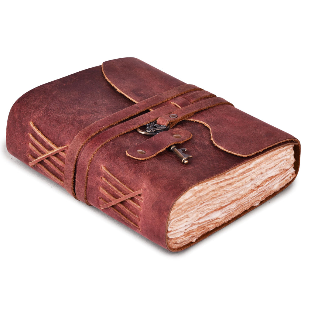 LEATHER VILLAGE Vintage Leather Journal Key Lock, Teal 6x4.