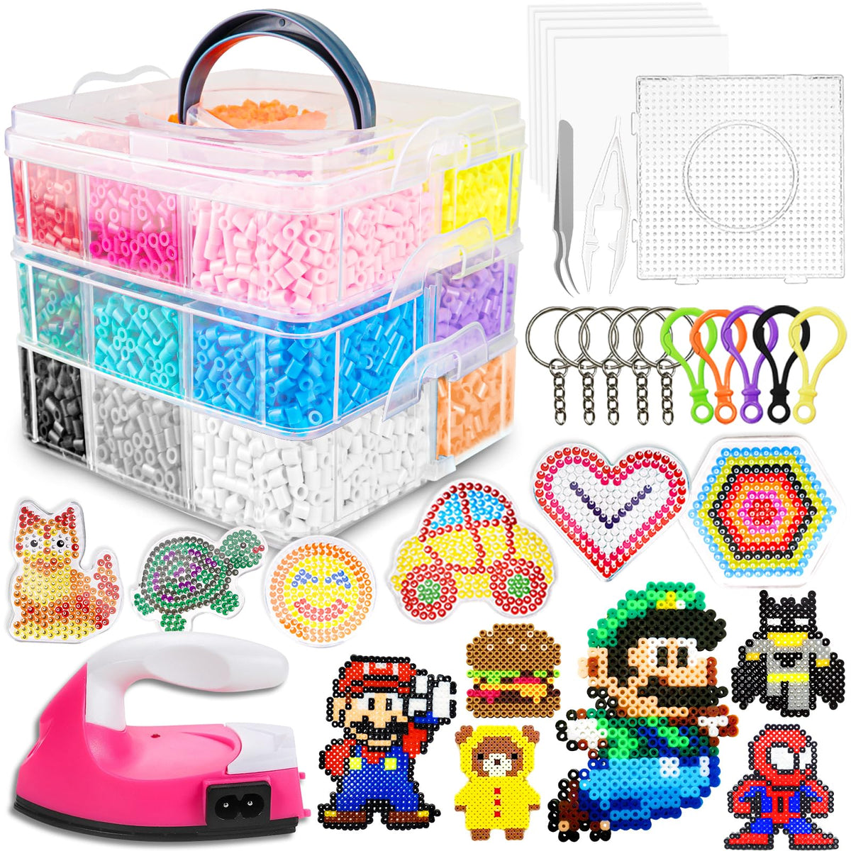 FUNZBO 5200 5mm Fuse Beads Kit Iron Set - 24 Colors | 66 Patterns, Toys, Kids Crafts for Girls Ages 8-12, Arts and Crafts for Kids Ages 6-8, Gifts for Girls Boys Kids Age 5 6 7 8 9 10 11 12 Year Old