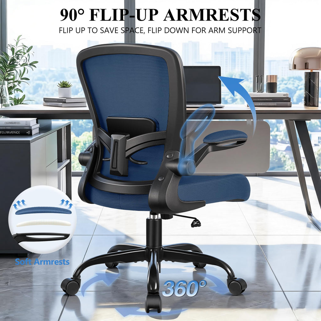 FelixKing Office Chair, Ergonomic Desk Chair Breathable Mesh Chairs Adjustable High Back Lumbar Support Flip-up Armrests, Executive Rolling Swivel Comfy Computer Chairs Home Office Black
