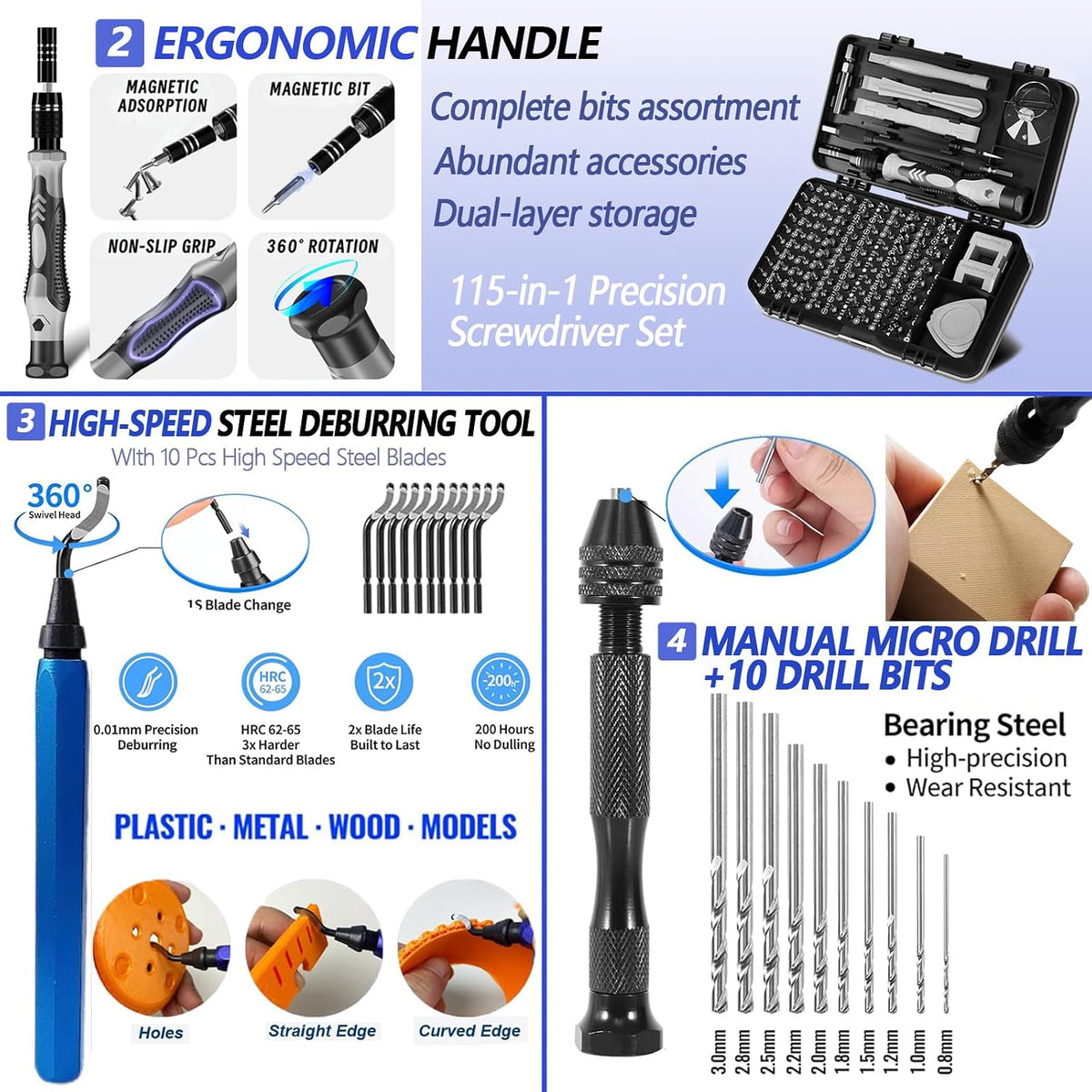 3D Printer Tool Kit: 262-Piece Accessory Set with Nozzle Kit & Mini Electric Grinder