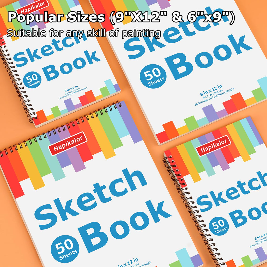 9" x 12" Sketch Book, 2-Pack 50 Sheets Spiral Bound Art Sketchbook Notebook