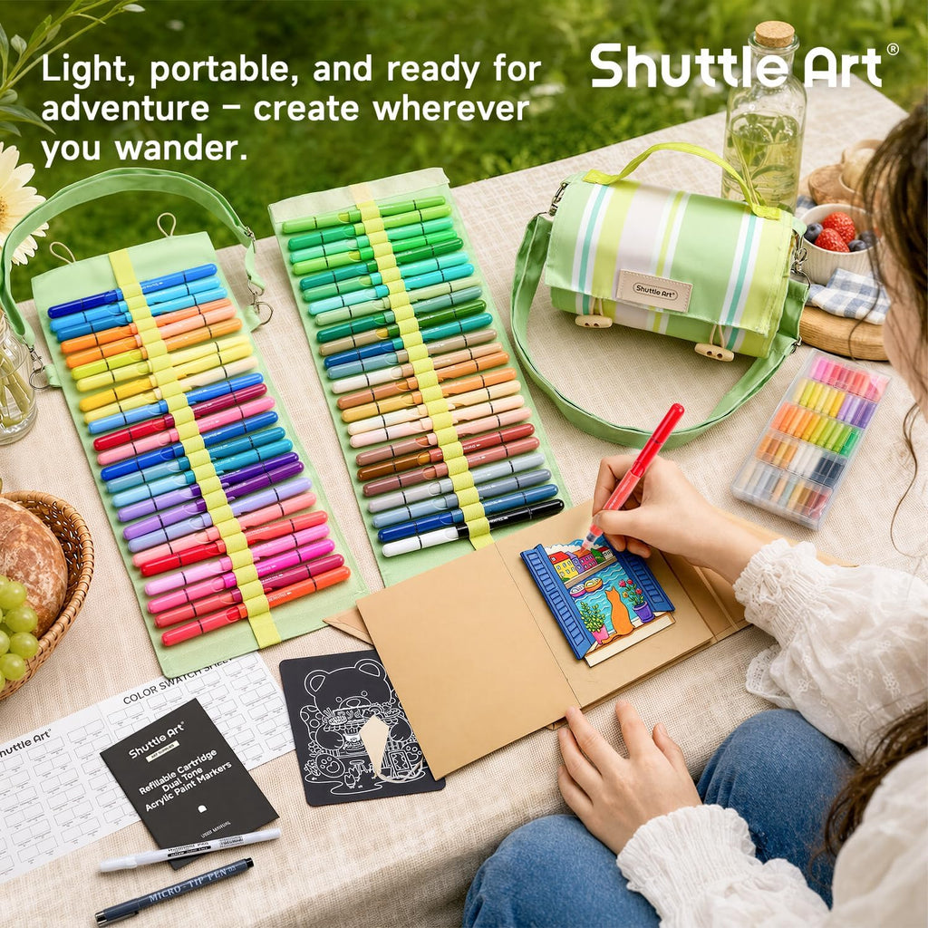 Shuttle Art 96 Colors Dual Tone Refillable Acrylic Markers with 100 Refills
