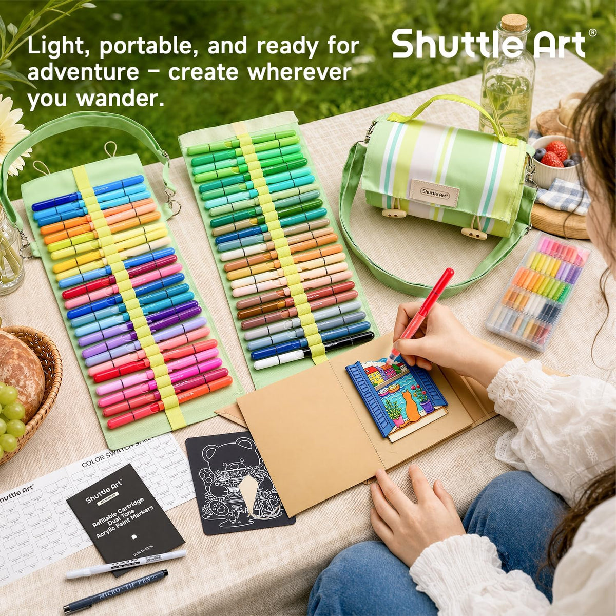 Shuttle Art 96 Colors Dual Tone Refillable Acrylic Markers with 100 Refills