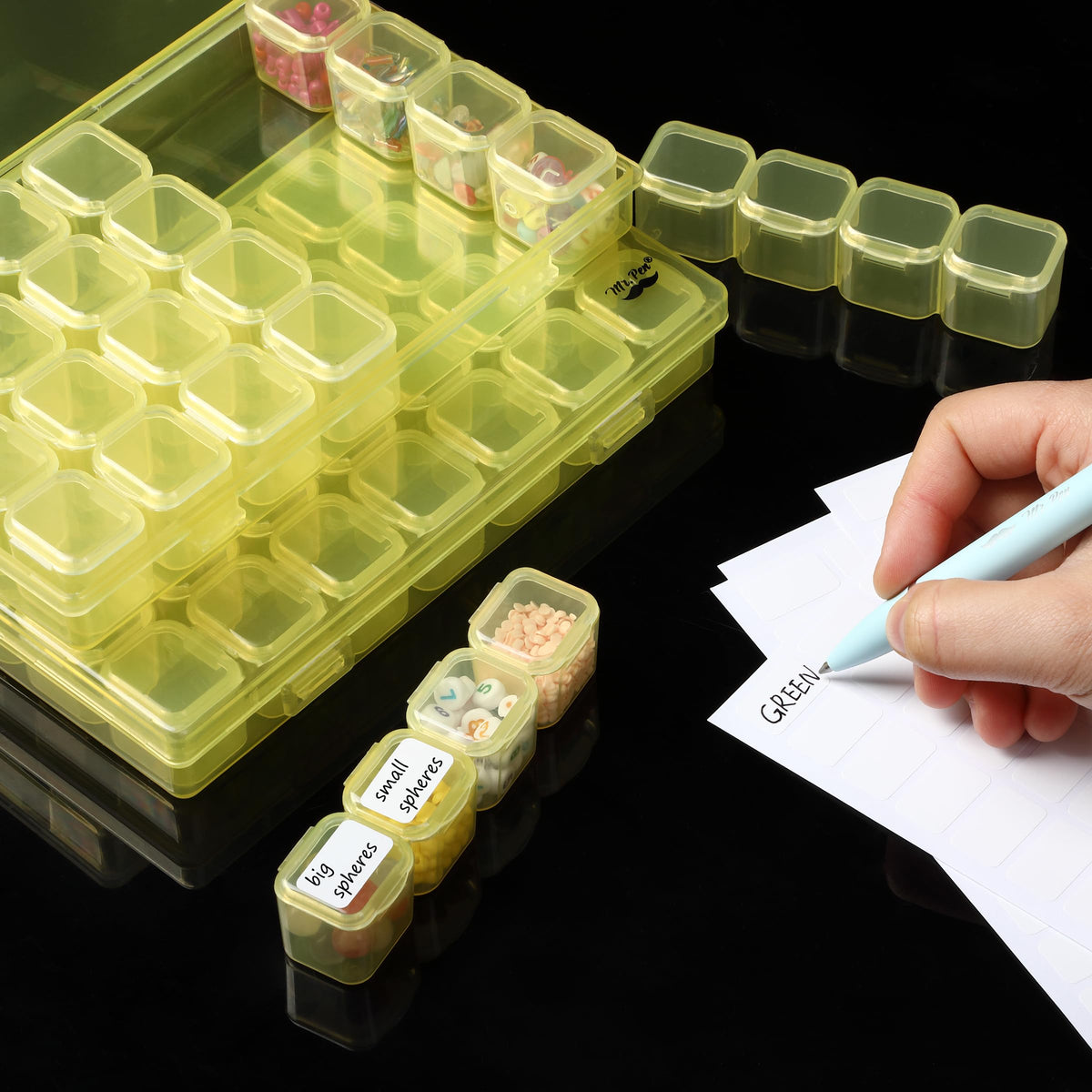 Mr. Pen- Bead Storage Containers, 28 Grids, 2 Pack, Clear White