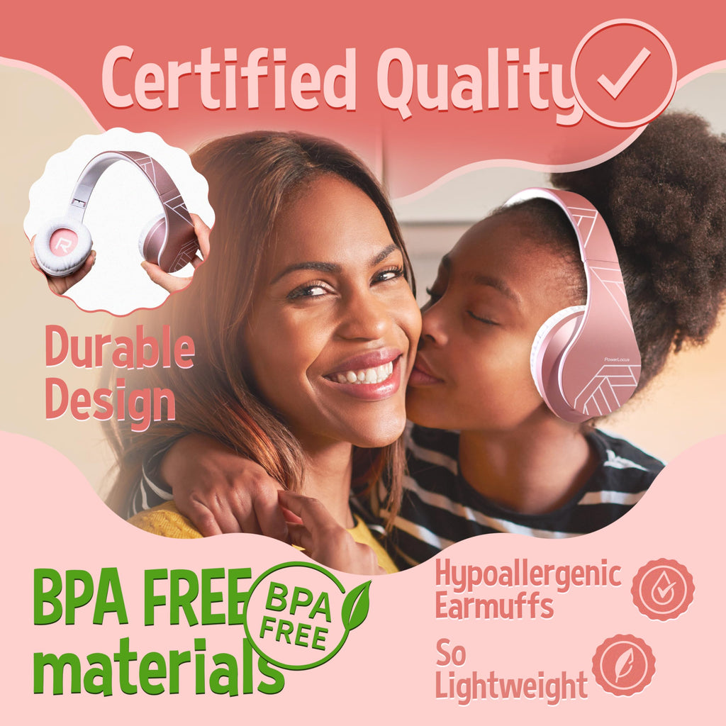 PowerLocus Kids Headphones Over-Ear, Bluetooth Wireless Headphones for Kids,with Microphone, Safe 85DB Volume Limited, Foldable with Carry Case, Audio Cable, Micro SD mode for Online Classes,PC,Phones