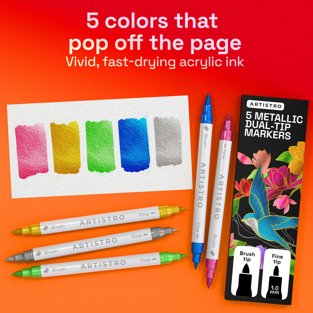 ARTISTRO Dual-Tip Acrylic Paint Markers – 1mm Fine & 1–5mm Brush Tip | ASTM D4236 Safe, Multi-Surface