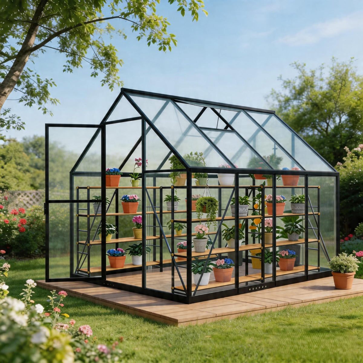 Exroo Aluminum Polycarbonate Walk-In Greenhouse (Multiple Sizes)