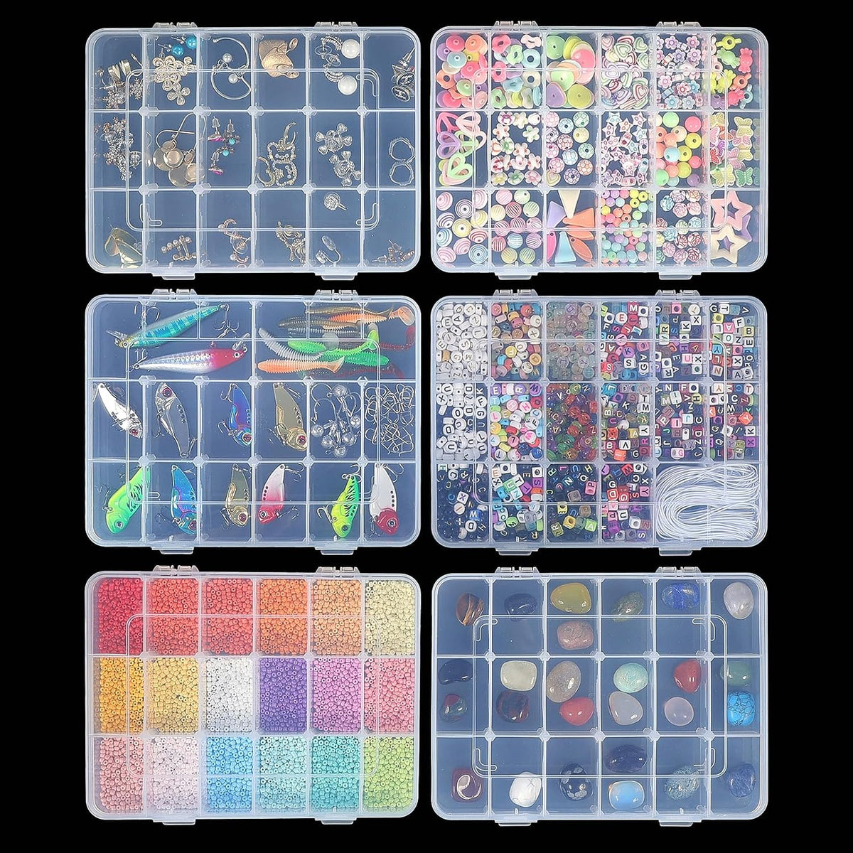 CGCG 3-Pack 18-Grid Clear Plastic Beads Organizer Box 7.9x5.8