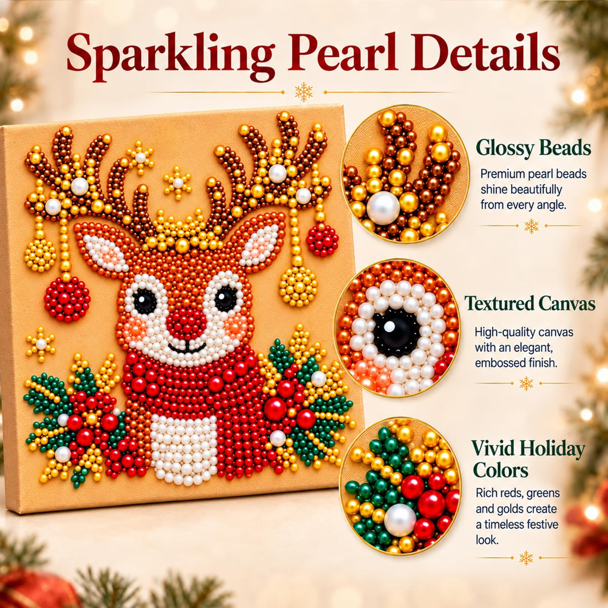 6 PCS DIY Pearl Diamond Art Kits for Adults, Wooden Christmas Ornaments