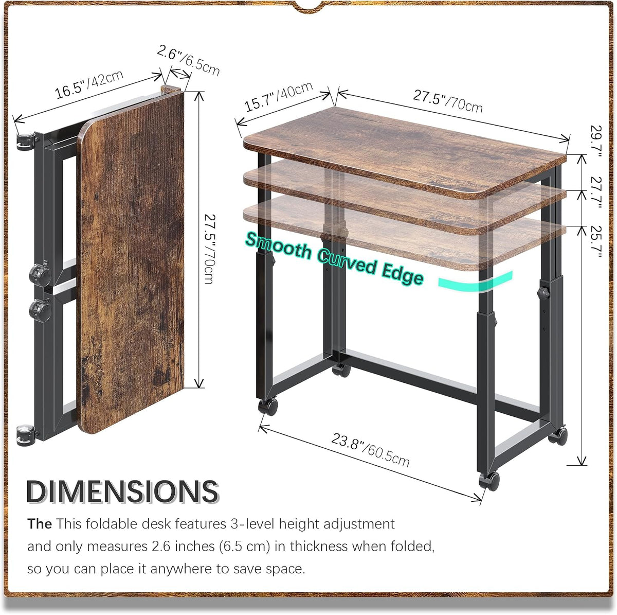 4NM 27.5-Inch Folding Student Desk with Wheels