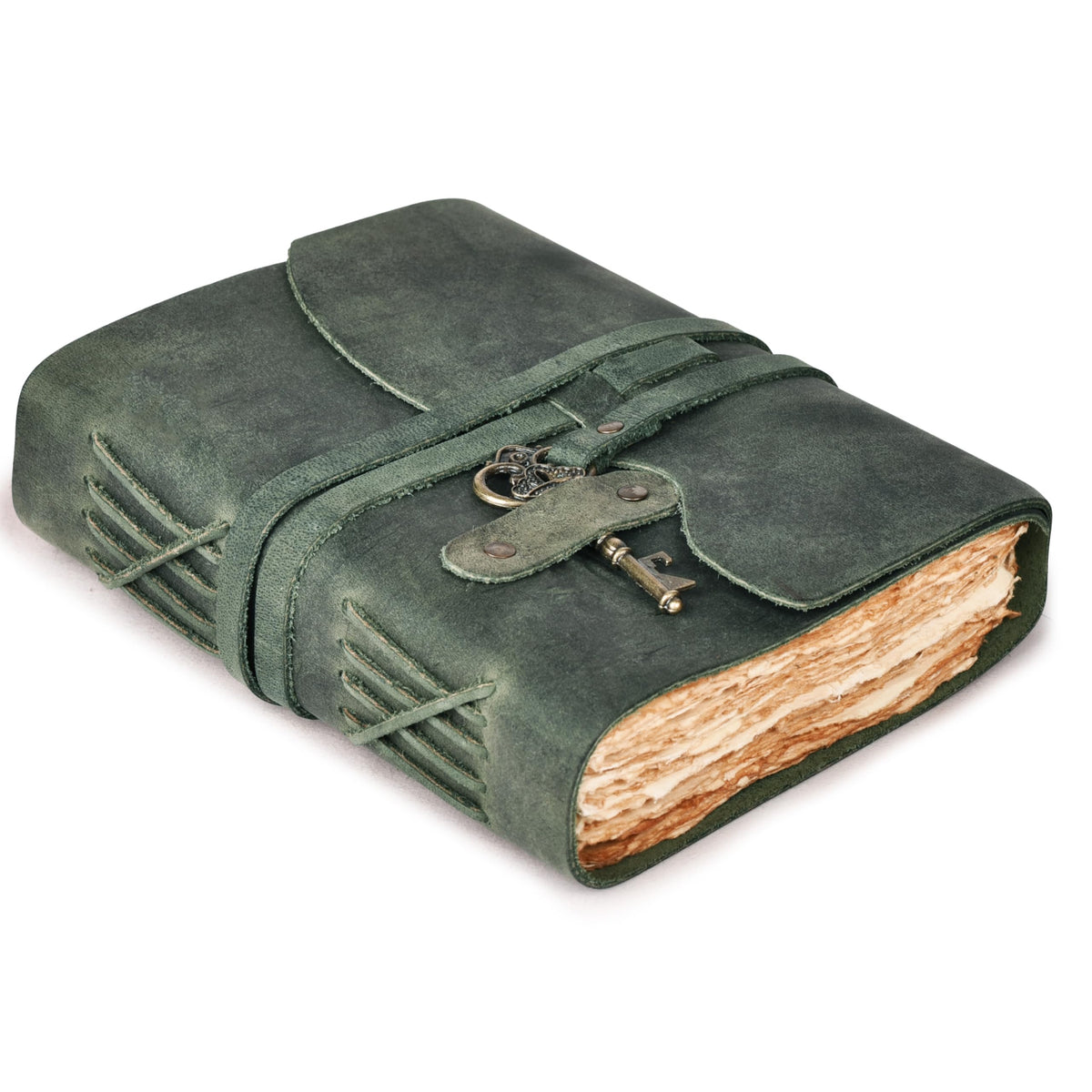 LEATHER VILLAGE Vintage Leather Journal Key Lock, Teal 6x4.