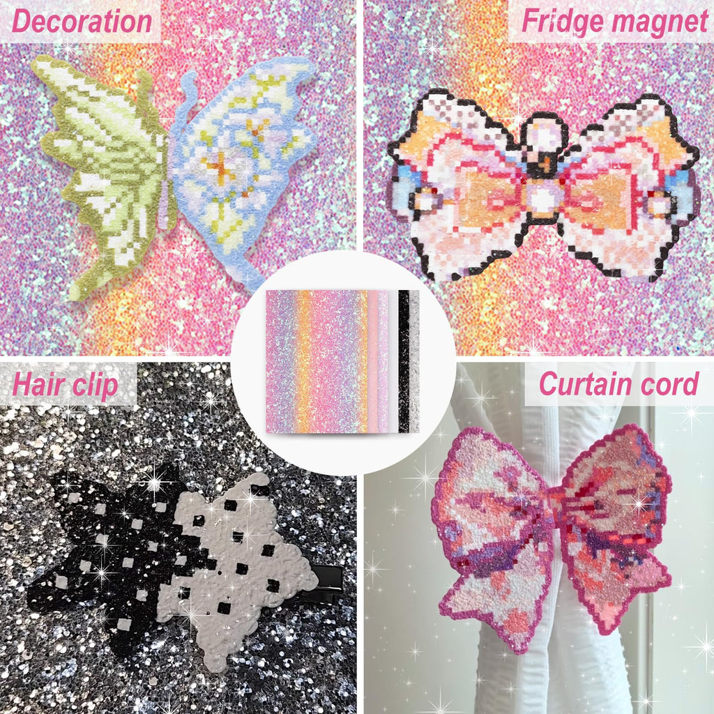 6 Pcs Fuse Beads Glitter Fabric Ironing Paper 7.87"x5.97"