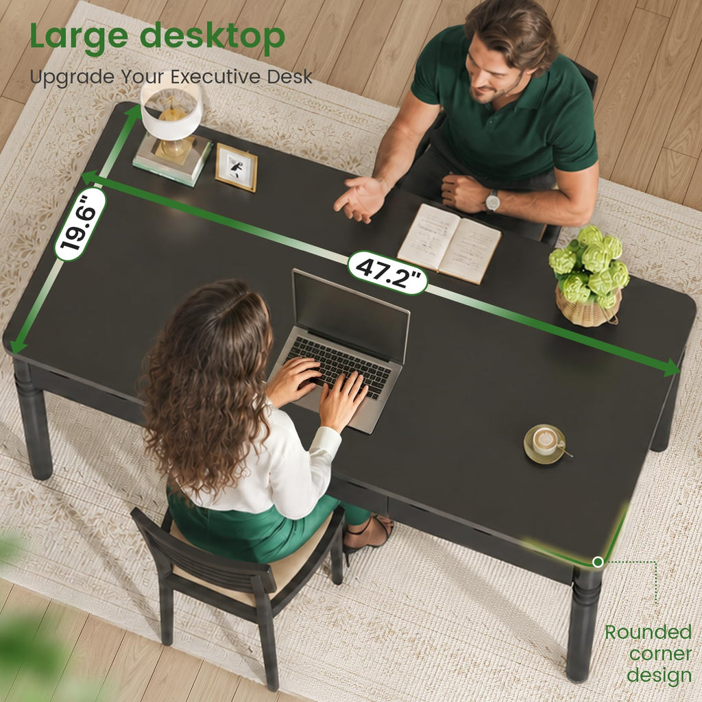 SEDETA Solid Pine Wood Computer Desk, 47'' Executive Home Office Desk with 3 Wood Drawers for Work Study Writing Bedroom, Makeup Vanity Desk, Brown