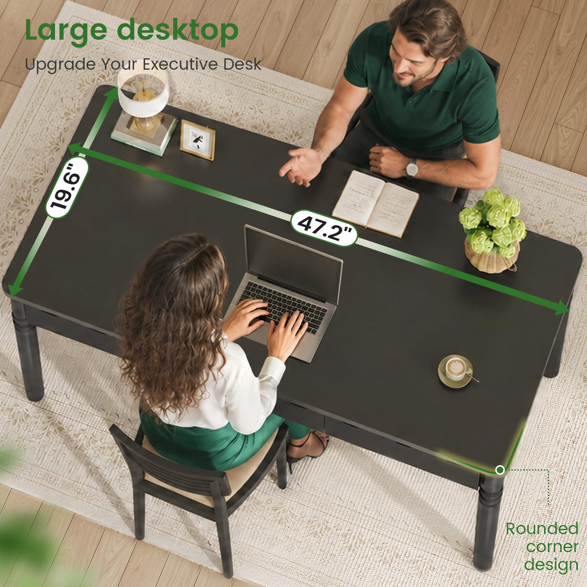 SEDETA Solid Pine Wood Computer Desk, 47'' Executive Home Office Desk with 3 Wood Drawers for Work Study Writing Bedroom, Makeup Vanity Desk, Brown