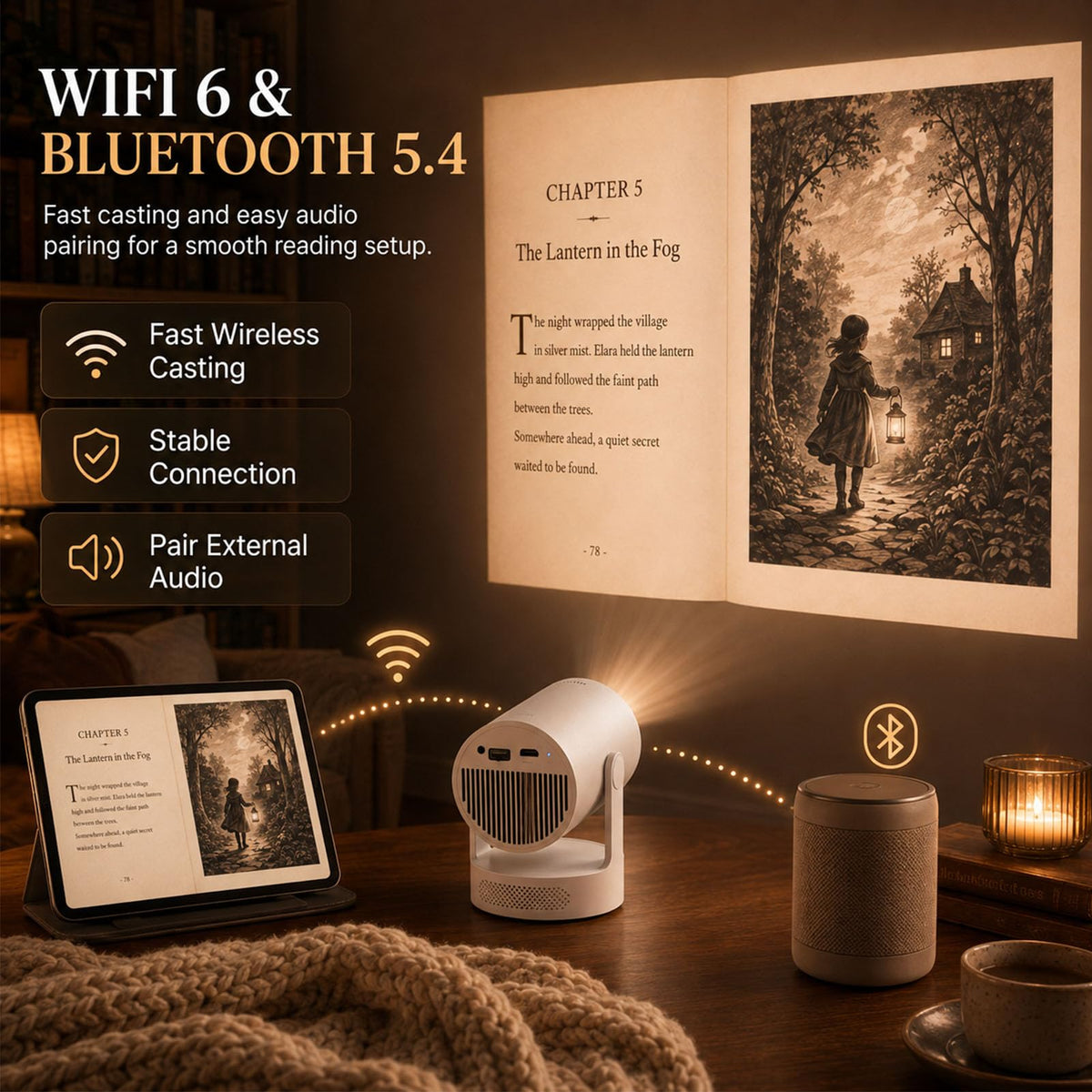 BookGlow Smart Reading Projector with Adjustable Stand