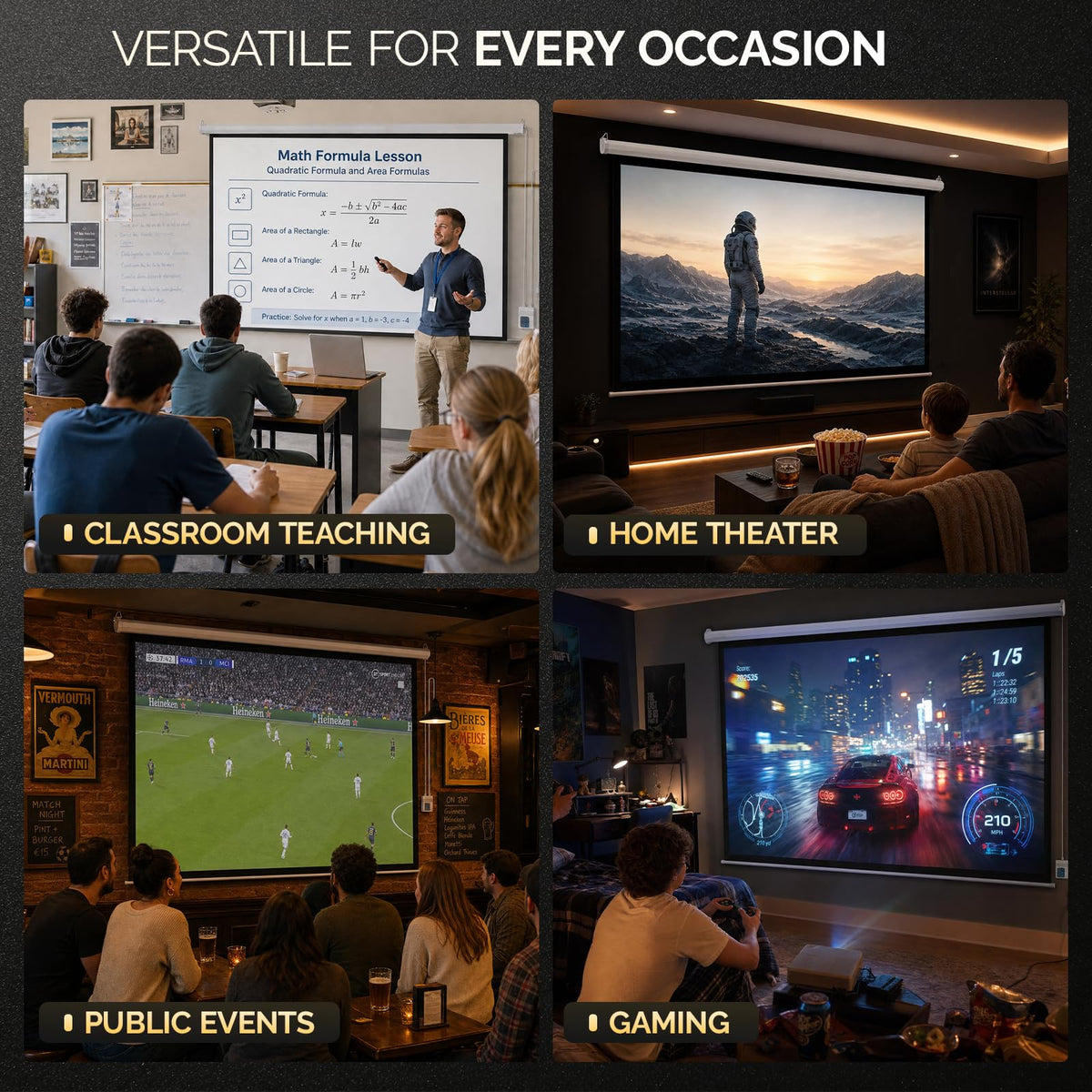 Motorized Projector Screen with Remote Control, No Wrinkles, Without Dents, HD Screen, for Home Theater Office Classroom TV Usage (92inch 16:9)