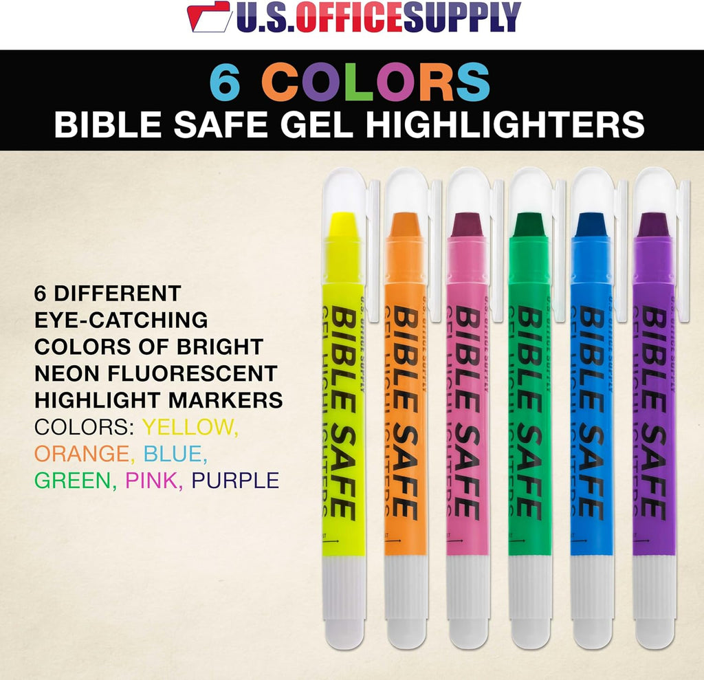 U.S. Office Supply Bible Safe Highlighter, Set of 6 Assorted Colors