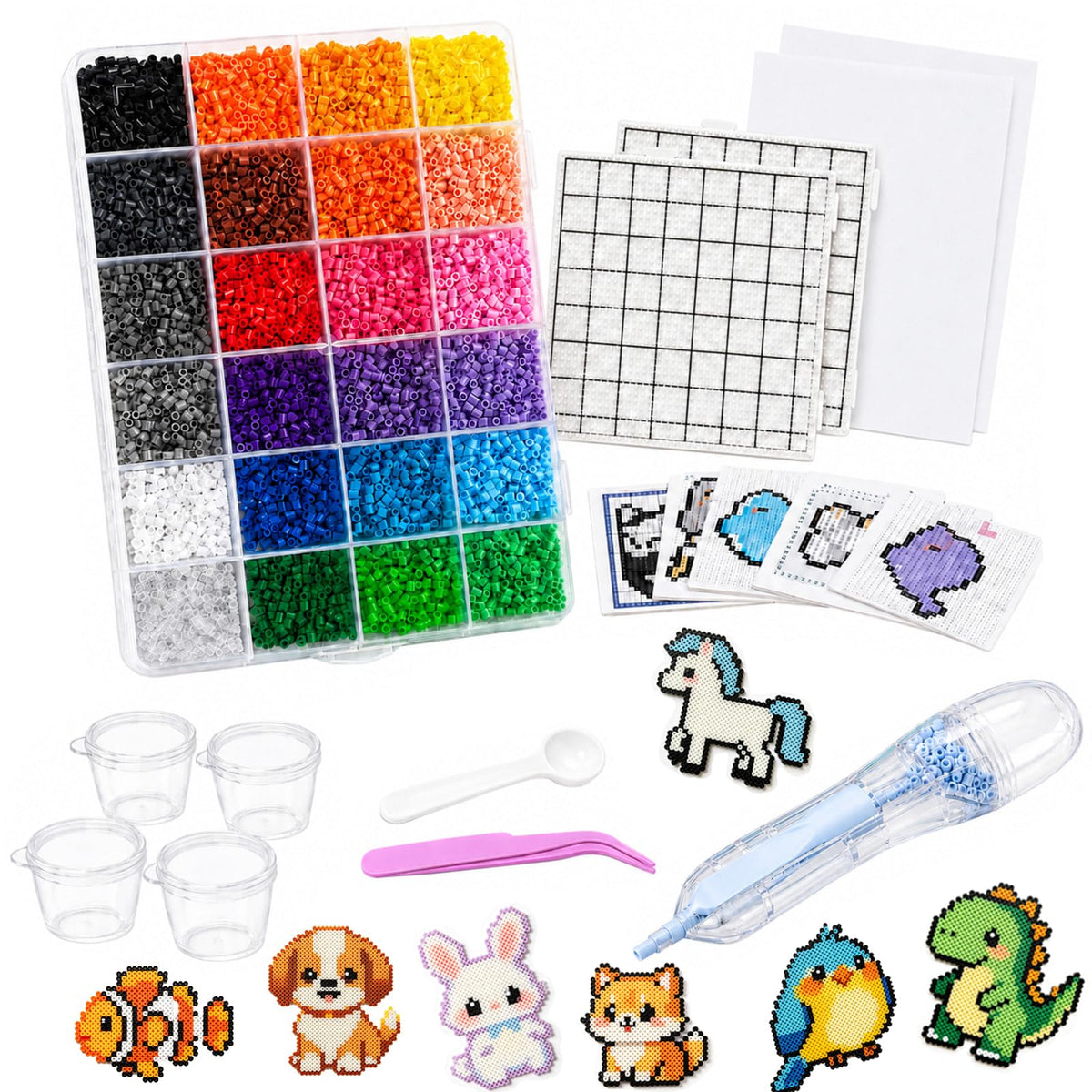 2.6mm Fuse Bead Pen with 4 Swappable Lidded Compartments for Mini Fuse Beads, Quick Color Switching, Precise and Easy Bead Placement Tool, Gift for Bead Art Lovers, Blue