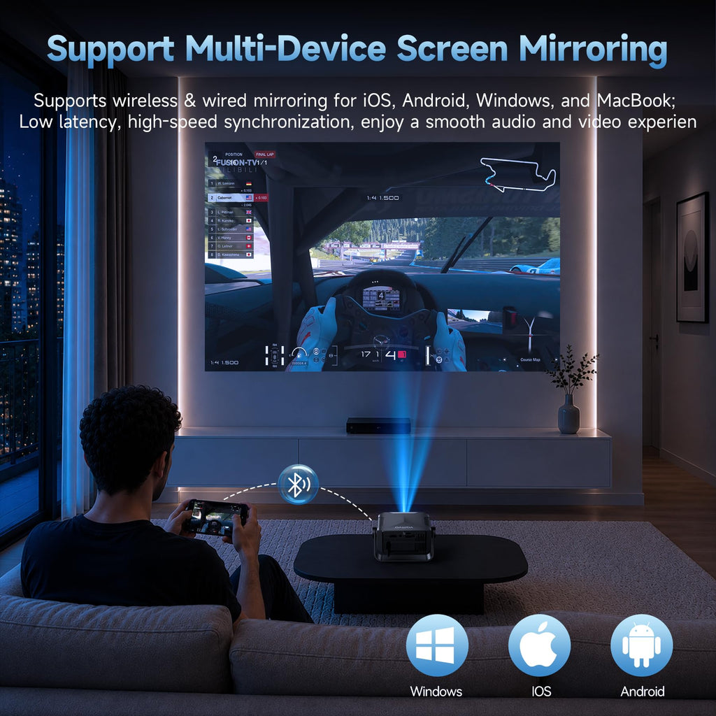 Projector with WiFi and Bluetooth, Auto Keystone, Remote, Focus HDMI USB Compatible with iOS/Android Phone, Laptop, TV Stick, PS5, Home Theater (Black-Yellow)