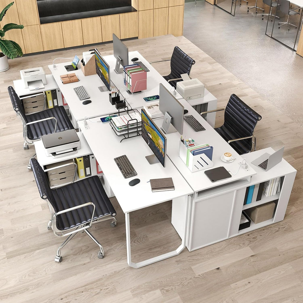 Tangkula 55" Reversible L Shaped Desk with 3 Drawers, Home Office Desk with Adjustable Shelf & Power Outlet, Study Writing Table, Computer Workstation for Small Space, Corner Desk (White)