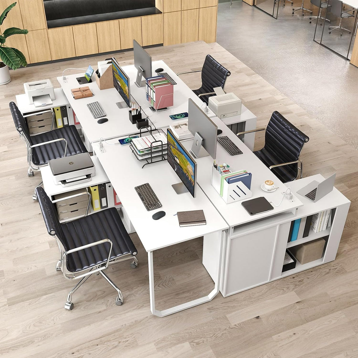 Tangkula 55" Reversible L Shaped Desk with 3 Drawers, Home Office Desk with Adjustable Shelf & Power Outlet, Study Writing Table, Computer Workstation for Small Space, Corner Desk (White)