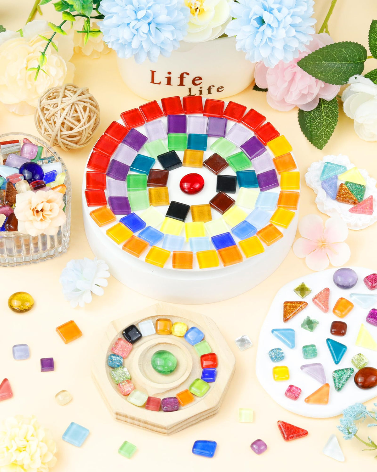 FIVEIZERO 420g Mosaic Tiles, 280Pcs Glass Mosaic Kits for Crafts