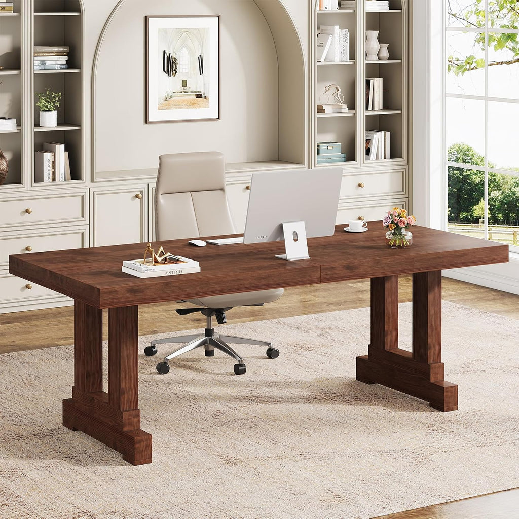 Condemo 63-Inch Solid Pine Student Desk, Dark Walnut
