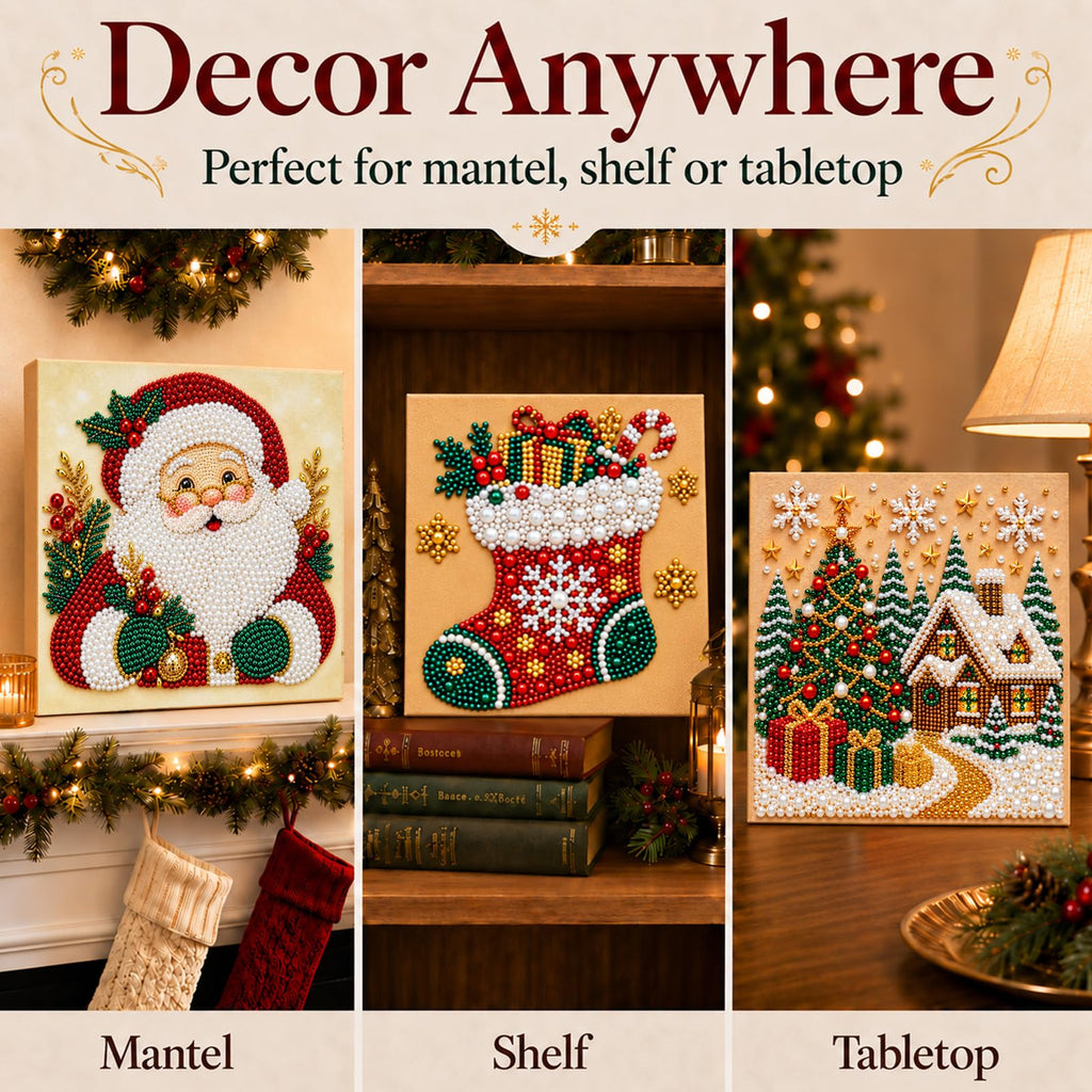 6 PCS DIY Pearl Diamond Art Kits for Adults, Wooden Christmas Ornaments