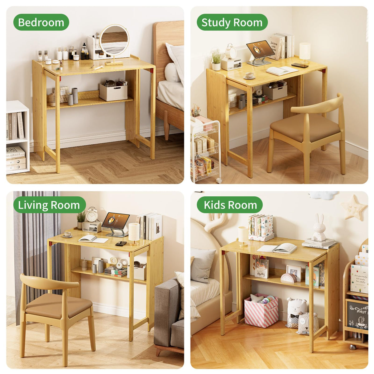 Dezyfurni Bamboo Folding Student Desk with Storage