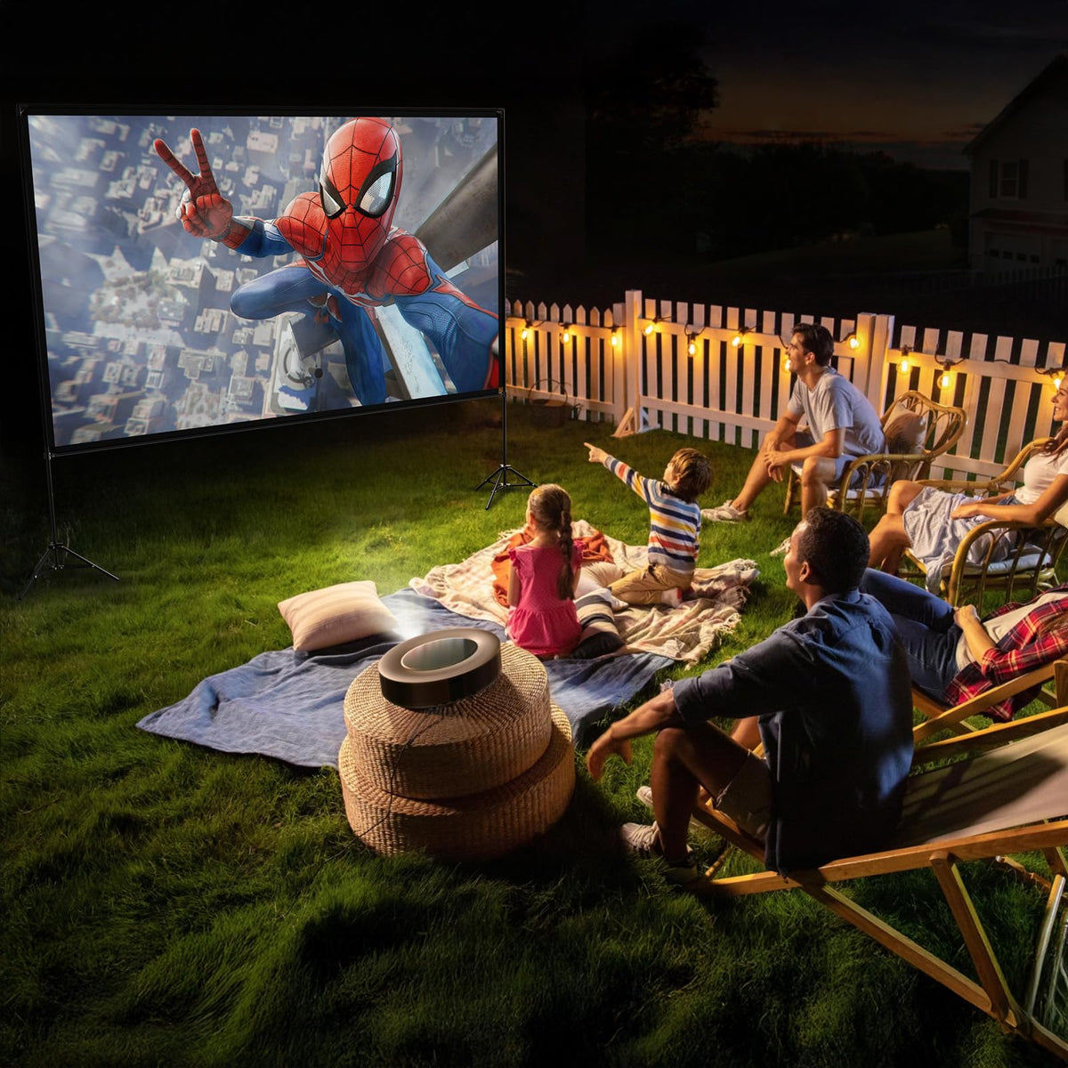 Projector Screen with Stand, 80 Inch Portable Projector Screen Outdoor Indoor, 1.2 Gain Fiberglass Projection Screen, 16:9 Outdoor Movie PVC Screen with Carrying Bag for Movie Night(White Screen)