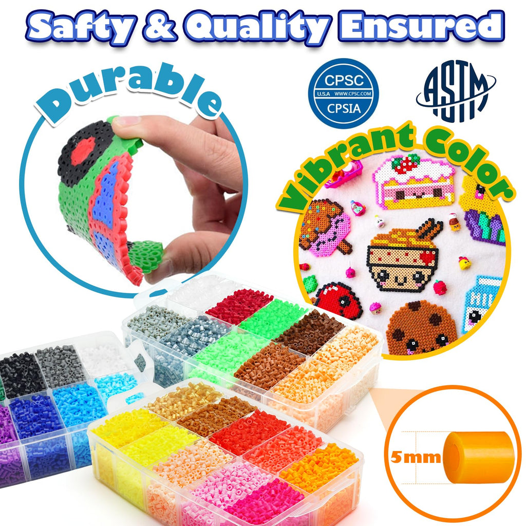 FUNZBO 5200 5mm Fuse Beads Kit Iron Set - 24 Colors | 66 Patterns, Toys, Kids Crafts for Girls Ages 8-12, Arts and Crafts for Kids Ages 6-8, Gifts for Girls Boys Kids Age 5 6 7 8 9 10 11 12 Year Old