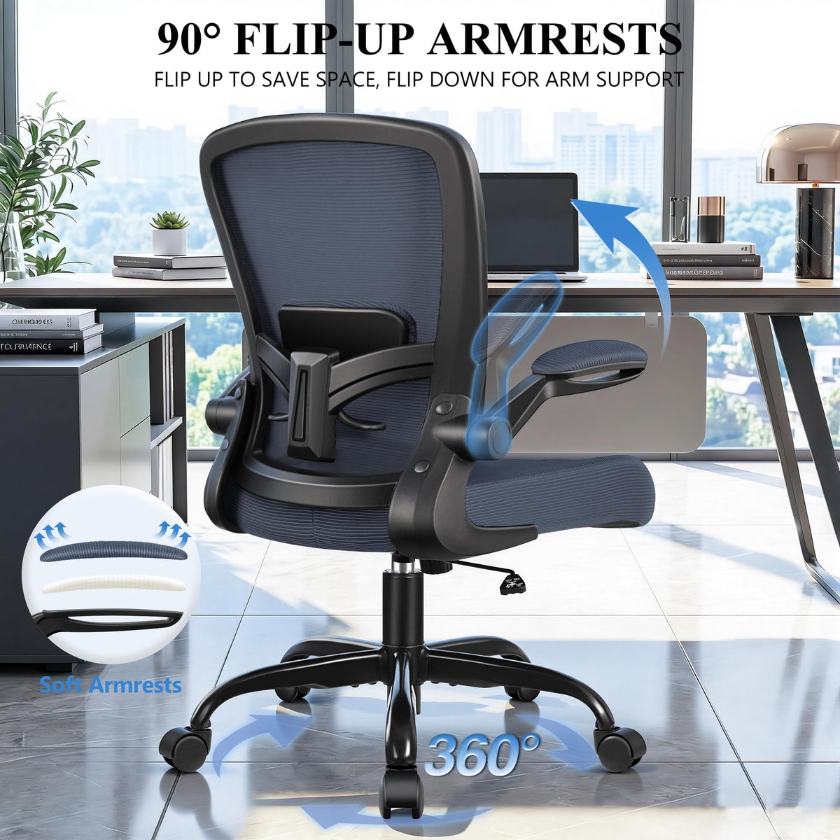 FelixKing Office Chair, Ergonomic Desk Chair Breathable Mesh Chairs Adjustable High Back Lumbar Support Flip-up Armrests, Executive Rolling Swivel Comfy Computer Chairs Home Office Black