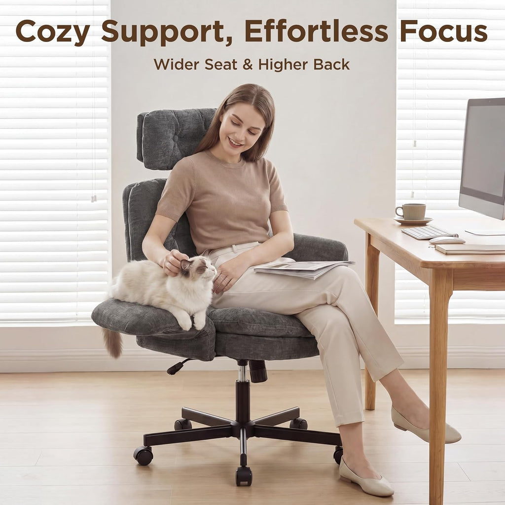 FiveWillowise Cross Legged Office Chair with Flip-up Arms&Hight Back,Grey