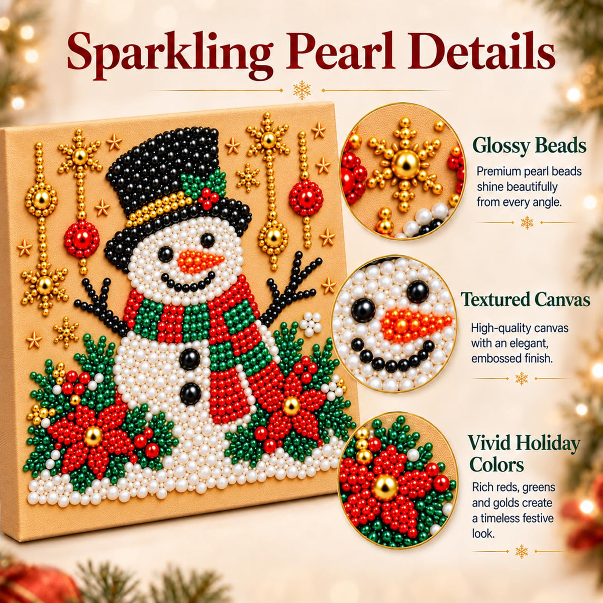 6 PCS DIY Pearl Diamond Art Kits for Adults, Wooden Christmas Ornaments