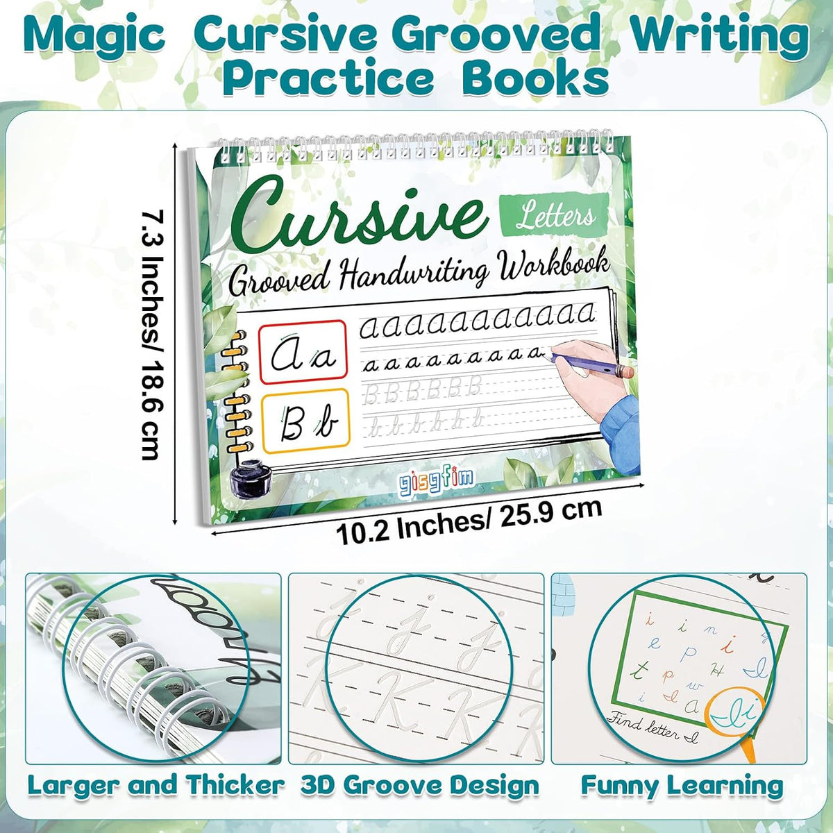 Grooved Cursive Handwriting Workbook Magic Reusable Grooved Cursive Handwriting Practice Guided Tracing with Disappearing Ink Pens for Beginners Kids Learning Activities Supplies (Letters)