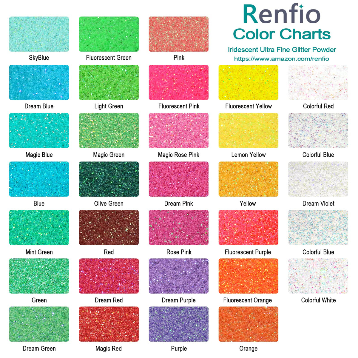 Renfio: Ultra Fine Glitter Powder, 2.11 oz (60g) – Metallic & Holographic