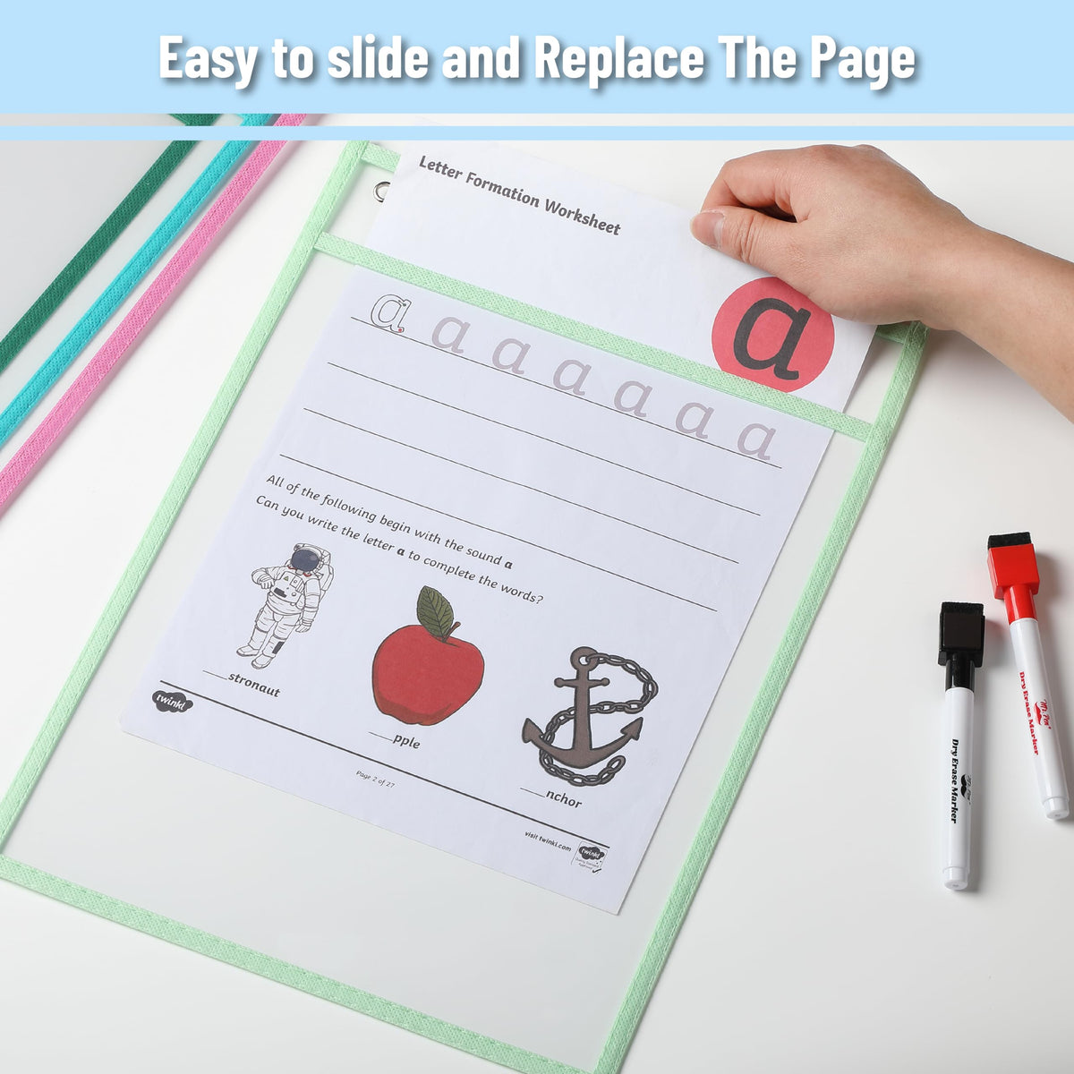 Mr. Pen- Reusable Dry Erase Pocket Sleeves, 10" x 14", 6 Pack, Colorful