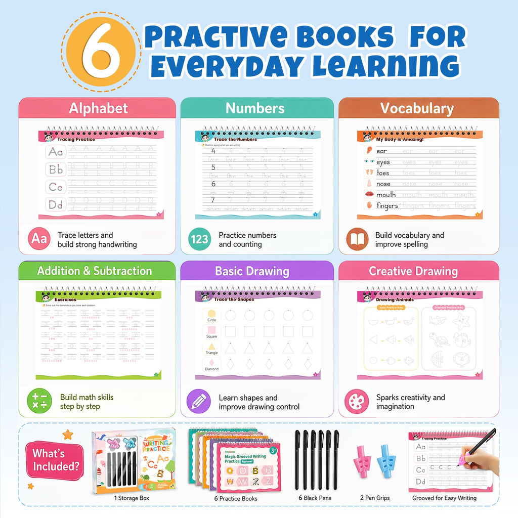 Magic Grooved Writing Practice Books for Kids 3-8