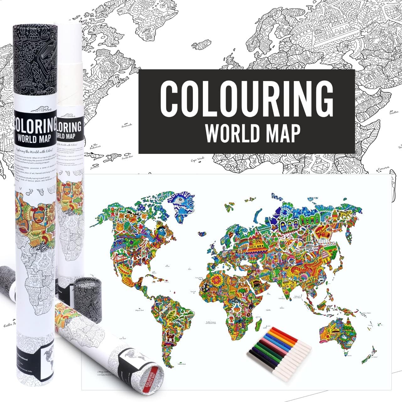 UnikPlay: Colouring World Map Geography Wall Poster — Trivia & Cultural Art (Ages 8+)