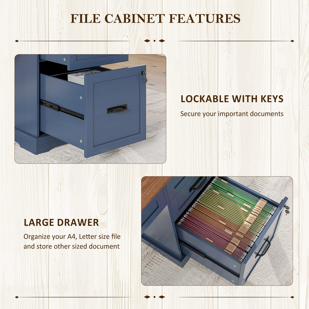 Whalefall: 55" Farmhouse Executive Desk with Drawers & Charging Station