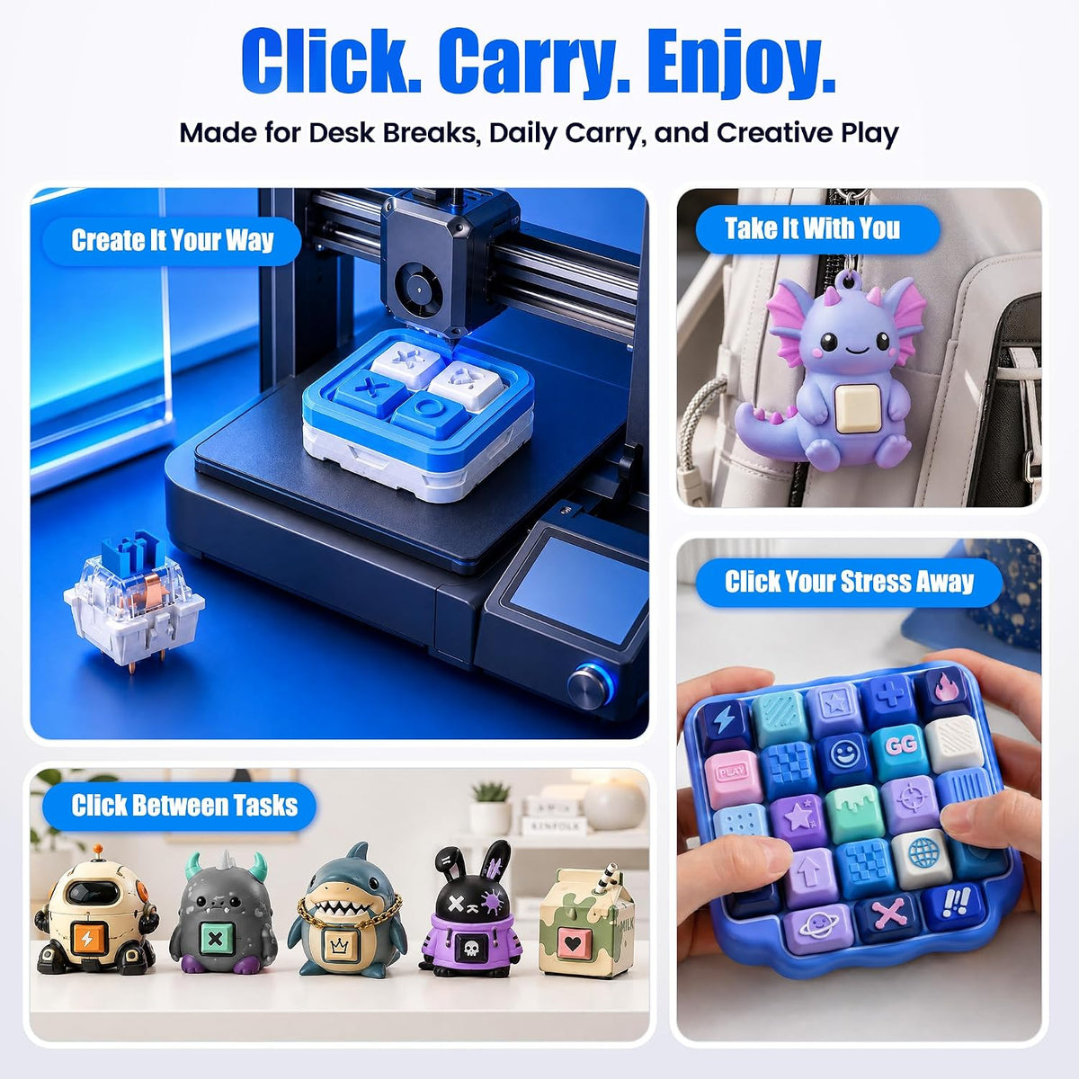 50PCS Keyboard Clickers for 3D Prints, Blue Mechanical Keyboard Switches