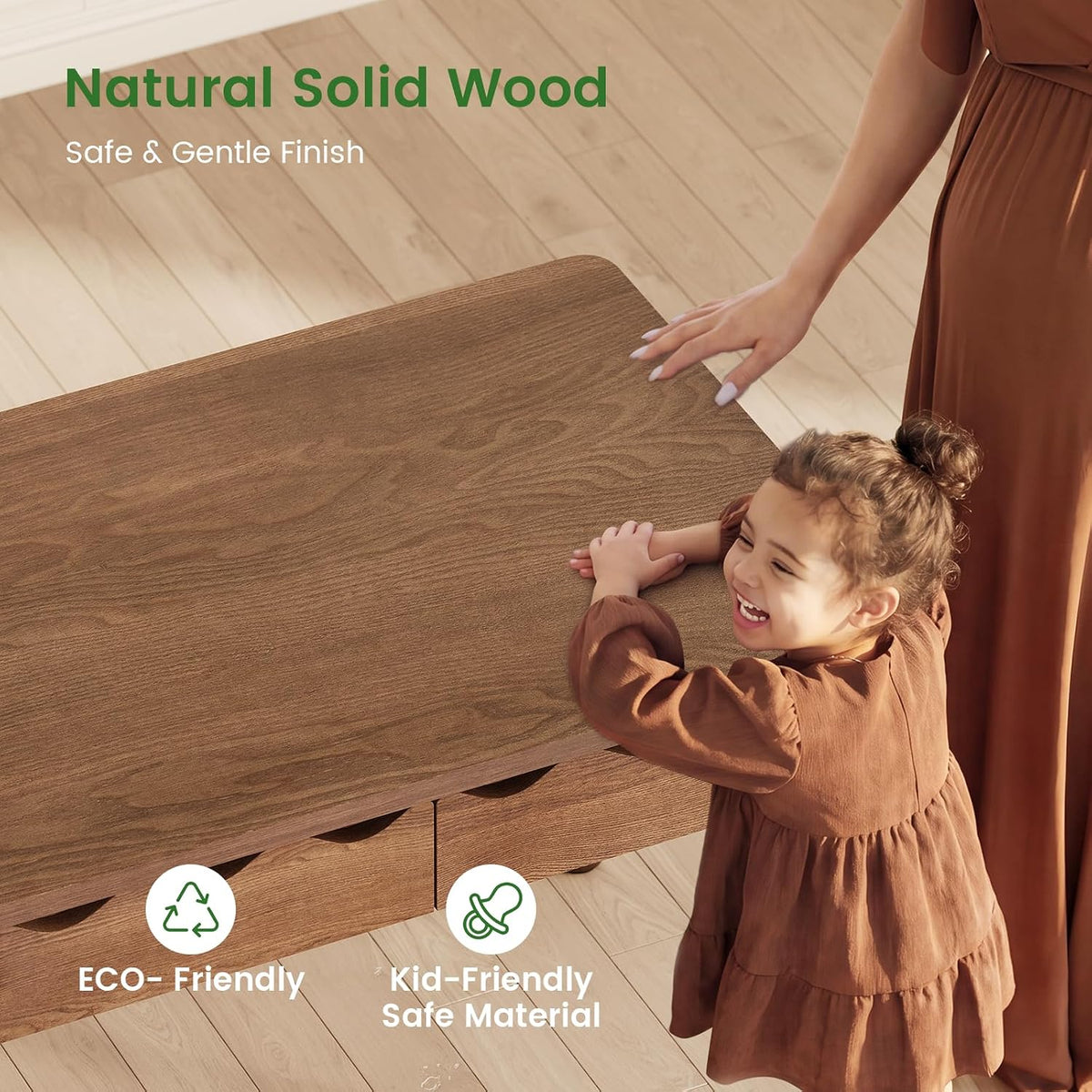 SEDETA Solid Pine Wood Computer Desk, 47'' Executive Home Office Desk with 3 Wood Drawers for Work Study Writing Bedroom, Makeup Vanity Desk, Brown