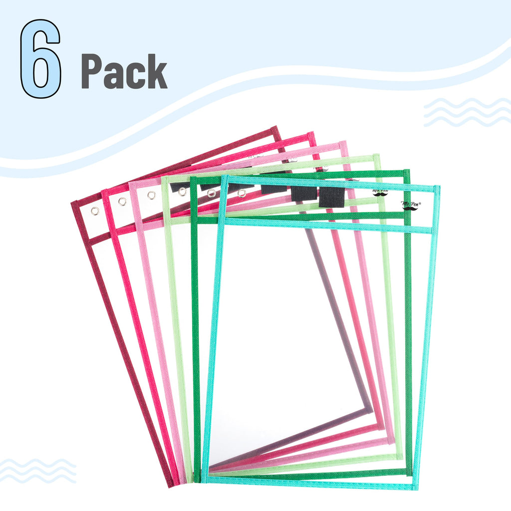 Mr. Pen- Reusable Dry Erase Pocket Sleeves, 10" x 14", 6 Pack, Colorful