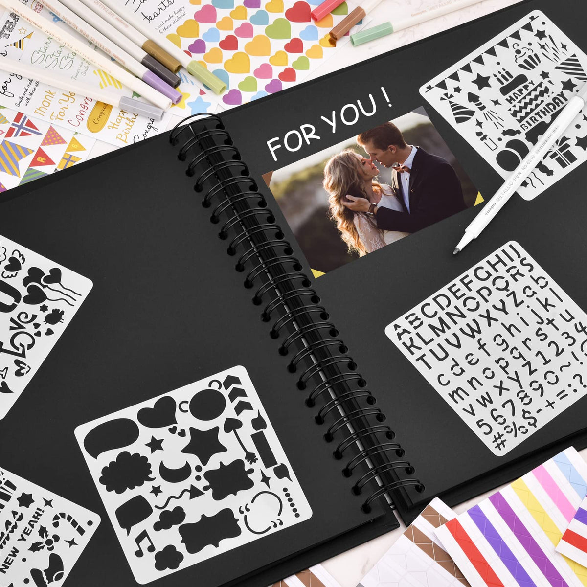 Gotideal 80 Pages Scrapbook Album with 10 Metallic Markers, Black