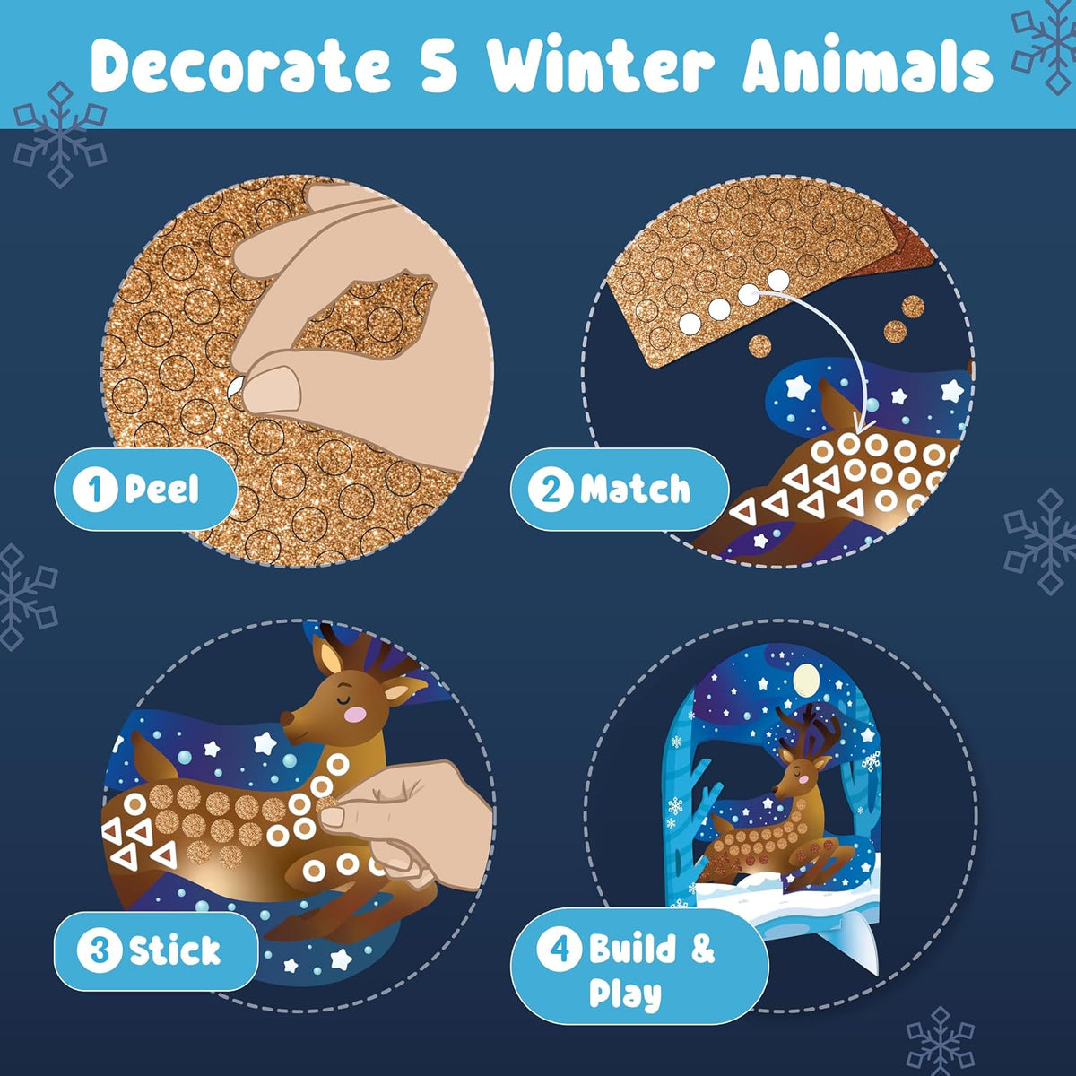Winter Animals Foam Stickers Mosaic Craft Kits for Kids, Mess Free Art Set