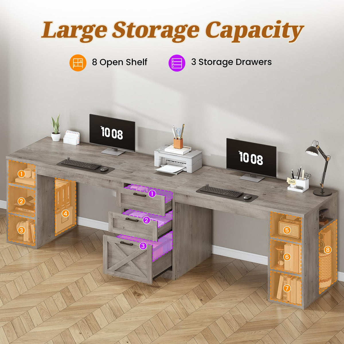 SEDETA 96.5-Inch Two-Student Desk with Drawers