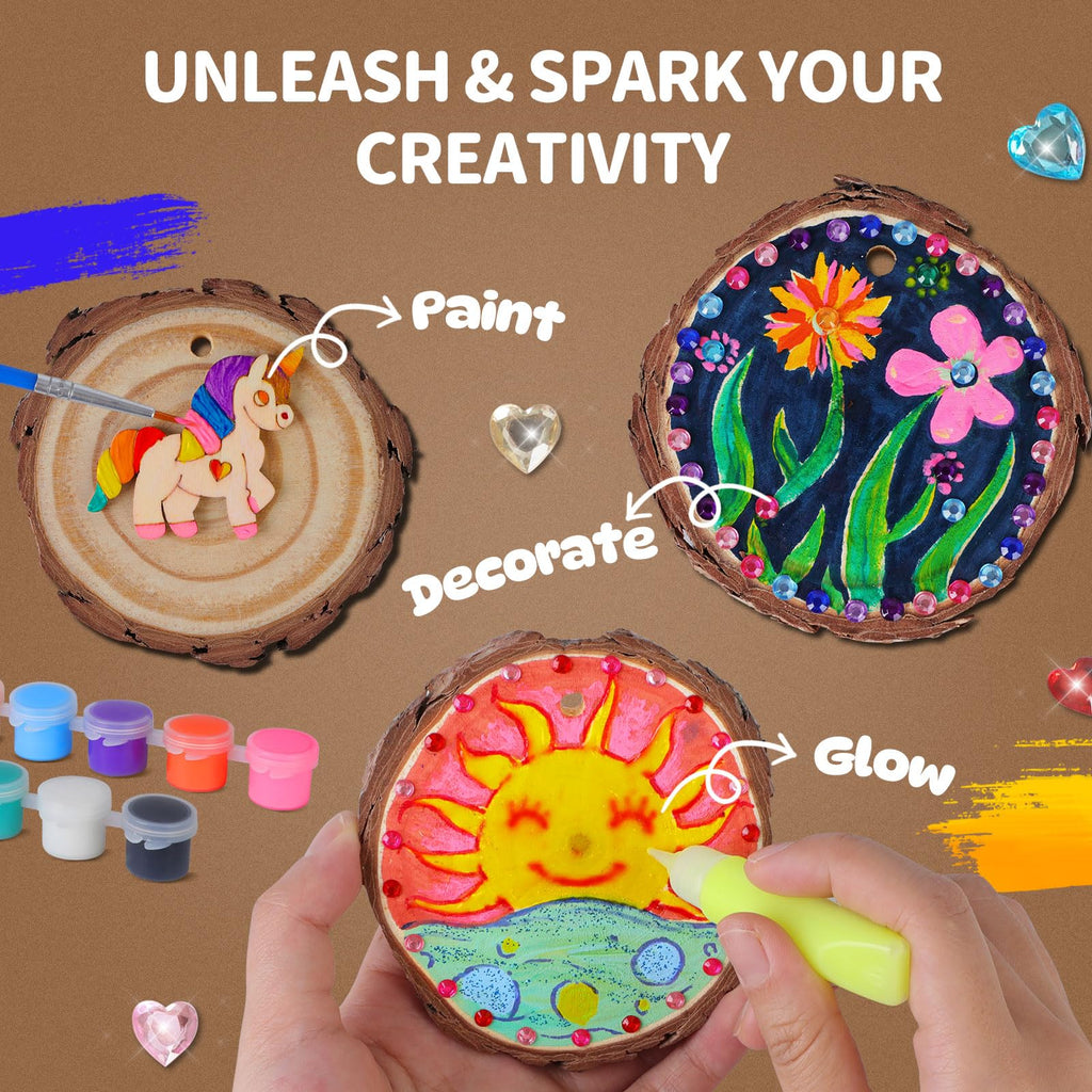 Wooden Painting Kit for Kids, Arts and Crafts Gift Set for Boys Girls 6-12